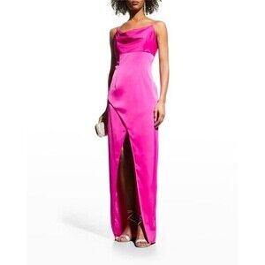 Aidan Mattox womens Cowl Neck Satin Knit Long Column Gown size 2 Pink Flame $220